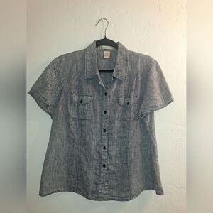 Ecologie Women's Blue Short Sleeve Button-Up Shirt 100% Linen XL